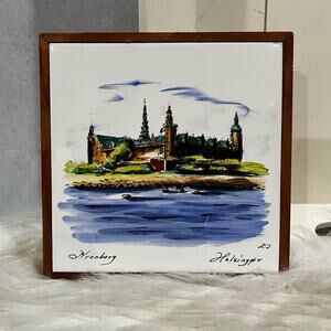 Vintage Hand Painted Kronborg Helsingor Denmark Ceramic Art 1965 Tile Frame